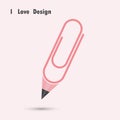 Pencil paper clip shape with I love design concept. Royalty Free Stock Photo