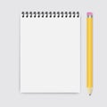 Pencil with a paper notebook. sheet notepad for notes. Flat illustration of a page from a school notebook for notes