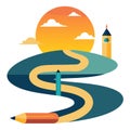 Pencil path to success, creativity, journey, growth, vision, and architecture