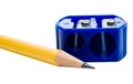Pencil and pencil sharpener Royalty Free Stock Photo