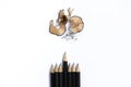 A pencil and a piece of a pencil on white paper background. Copy space for your text or image Royalty Free Stock Photo