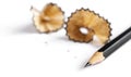 A pencil and a piece of a pencil on white paper background. Copy space for your text or image Royalty Free Stock Photo