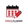 Pencil planner with calendar logo vector icon