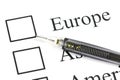 The pencil point to Checkbox in Europe text.