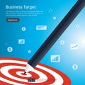 Pencil pointing to dartboard center goal. strategy achievement and success flat design. Archery dart target and arrow. Business