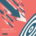 Pencil pointing to dartboard center goal. strategy achievement and success flat design. Archery dart target and arrow. Business