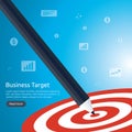 Pencil pointing to dartboard center goal. strategy achievement and success flat design. Archery dart target and arrow. Business