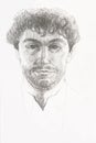 Pencil portrait of a man, hand drawn sketch of abstract meditarranean person