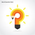 Pencil question mark and light bulb on background. Education con Royalty Free Stock Photo