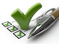 A pencil is on a checklist with green check marks Royalty Free Stock Photo