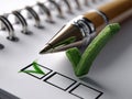 A pencil is on a checklist with green check marks Royalty Free Stock Photo