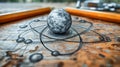 A pencil rests on a piece of paper featuring a drawing of a ball and another pencil Royalty Free Stock Photo