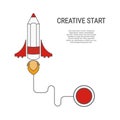 Pencil rocket flat style. Creative start concept.