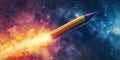 Pencil Rocket Launch Space Cosmos Fire Galaxy Image Background Wallpaper Royalty Free Stock Photo