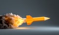 Pencil rocket with smoke and flames takes flight