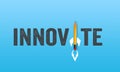 Pencil rocket with word innovate on coloured background Royalty Free Stock Photo