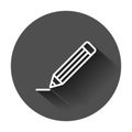 Pencil with rubber eraser icon in flat style. Highlighter vector