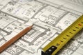Pencil, ruler and a business plan Royalty Free Stock Photo