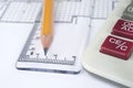 Pencil, ruler and calculator Royalty Free Stock Photo