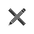 Pencil and ruler crossed icon. Flat design. Vector. Royalty Free Stock Photo