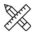 Pencil and ruler denoting icon of drafting tools, vector of design tools