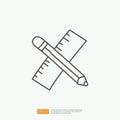 pencil and ruler doodle icon for engineering related concept. creative, measurement, education symbol sign. stroke line vector