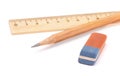 Pencil, ruler and eraser Royalty Free Stock Photo