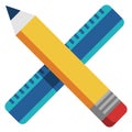 Pencil and ruler icon. Cartoon school tools symbol