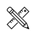 Pencil and ruler icon, creativity progect, thin line symbol on white background