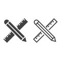 Pencil and ruler line icon, design outline and solid vector sign