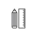 Pencil and ruler line icon