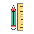 pencil and ruler Line Vector Icon easily modified