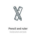 Pencil and ruler outline vector icon. Thin line black pencil and ruler icon, flat vector simple element illustration from editable