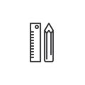 Pencil and ruler stationery line icon