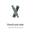 Pencil and ruler vector icon on white background. Flat vector pencil and ruler icon symbol sign from modern construction and tools