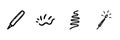 Pencil, Scribble, Spiral, And Sparkler Line Icon Set In Doodle Style. Creative Expression, Art, And Celebration Outline Royalty Free Stock Photo