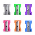 Pencil sharpener bright colorful set for school and office Royalty Free Stock Photo