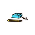 Pencil and sharpener Graduation cap flat style colored cartoon ink pen Icon vector illustration Vector illustration for web Royalty Free Stock Photo