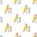 Pencil and Sharpener Icon Seamless Pattern