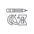 Pencil and sharpener line icon concept. Pencil and sharpener vector linear illustration, symbol, sign Royalty Free Stock Photo