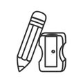 Pencil and Sharpener Outline Icon on White Royalty Free Stock Photo