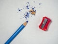 Pencil sharpener . Red sharpener on a white background. Set for schoolchild Royalty Free Stock Photo