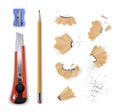 Pencil sharpener set, manual shaving tools and shavings