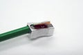 Pencil and sharpener. Sharpening pencil. School pencil and sharpener. Royalty Free Stock Photo