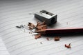 Pencil and sharpener. Sharpening pencil. School pencil and sharpener. Royalty Free Stock Photo