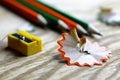 Pencil sharpener trash wood Royalty Free Stock Photo