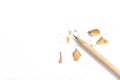 Pencil sharpening shavings white background. School college Royalty Free Stock Photo