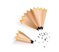 Pencil shavings with graphite rod. Color cartoon icon for web design. Realistic design of isolated item on white Royalty Free Stock Photo