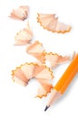 Pencil and shavings over white Royalty Free Stock Photo