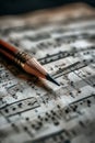 Pencil on sheet music conveying creativity and artistic composition Royalty Free Stock Photo
